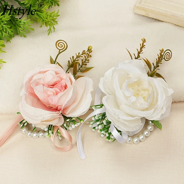 

Wedding Bridal Bridesmaid Wrist Flower Corsage Wedding Planner Wrist Corsage Hand Flower Blush Corsages with Bracelet SD2055