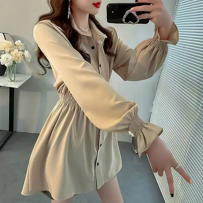 

Faionable Bell Sve Waist-Cinching irt Women's Spring Autumn New Sle Super Beautiful Midi Length Ele Open Cardiga...