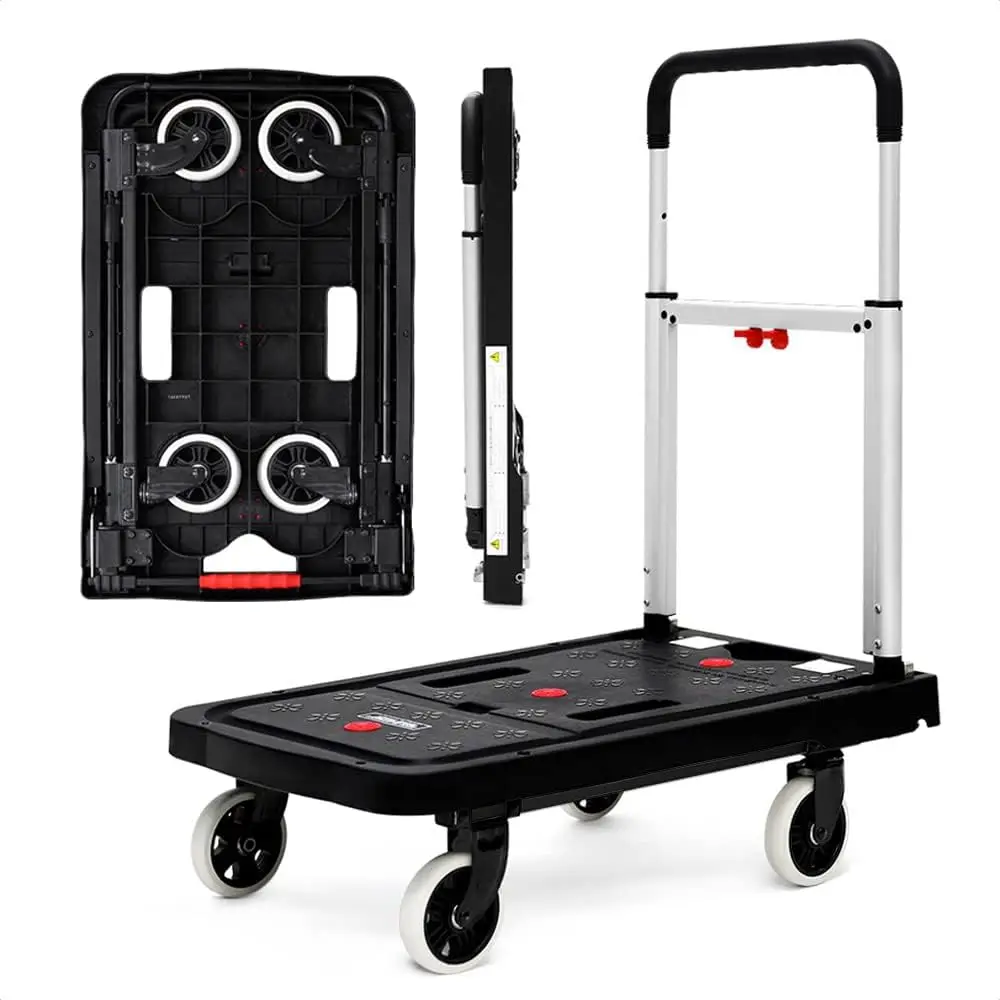 Platform Hand Truck Push Cart Dolly ， Moving Cart with Wheels Foldable, Utility Cart Easy Storage and 360 Degree Swivel Wheels