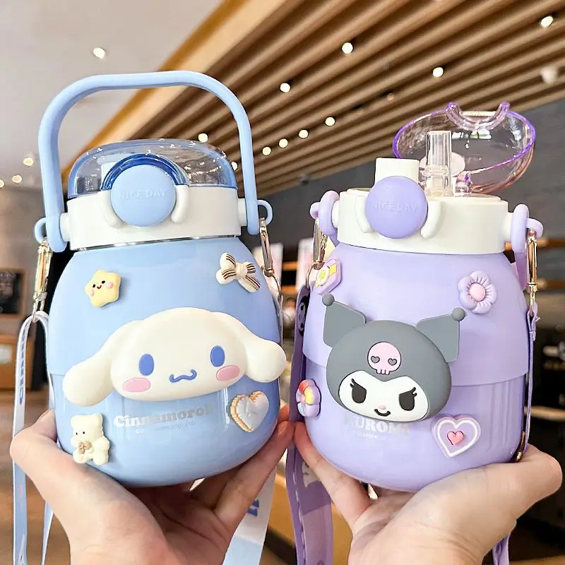 Sanrio Kuromi Thermos 316 Stainless Steel Food Grade Large Capacity Girl Cute Student Water Cup with Straw Kettle Anime