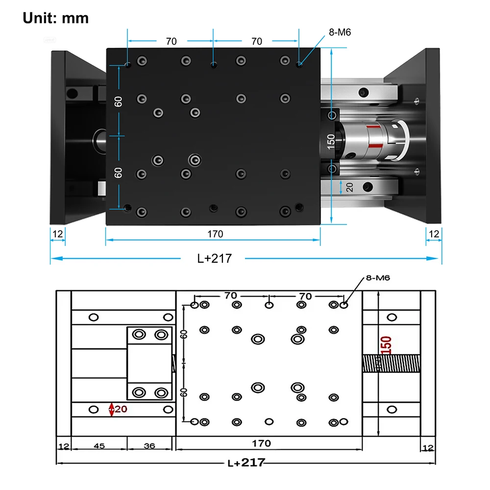 

Heavy Load Double Guide Ballscrew Slide Table 150mm Wide linear stage motion module