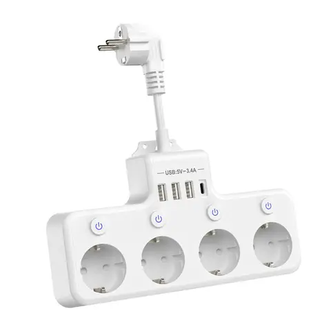 European plug power strip multi-contact socket with 3 USB and 1Type-C ports household power socket with switch surge protector