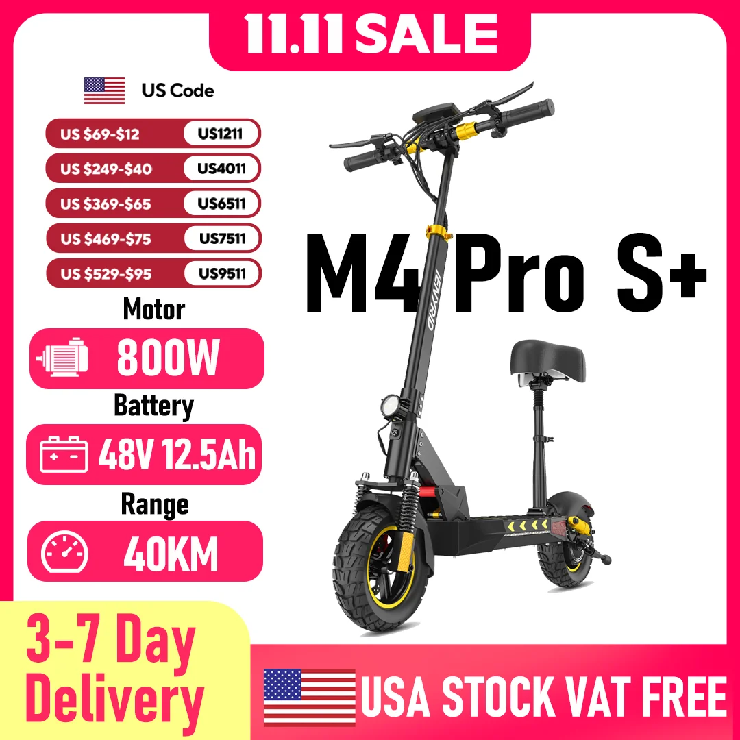 سكوتر كهربائي IENYRID M4 Pro S+، محرك 800 وات، بطارية 48 فولت 12.5 أمبير في الساعة، سكوتر إطارات 10 بوصة، أقصى سرعة 45 كم/ساعة، فرامل قرصية، شاشة LCD #1