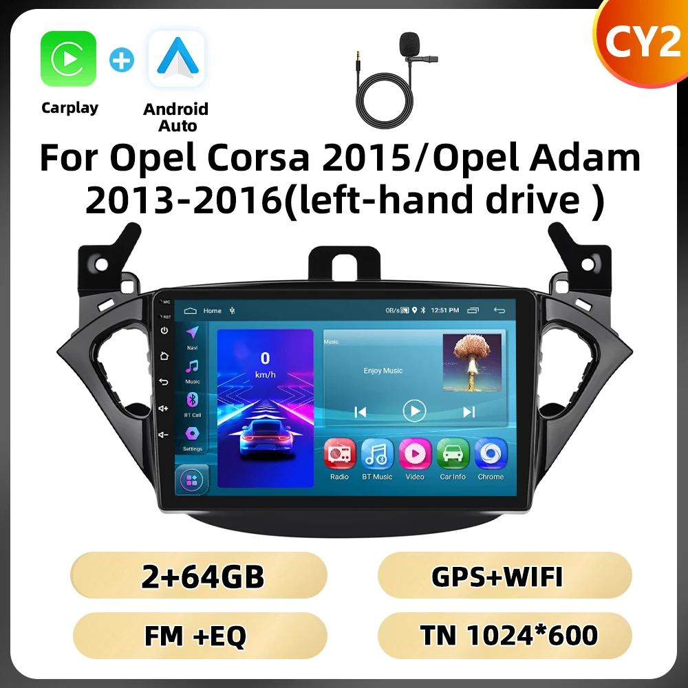Podofo 2Din 8 + 128G Autoradio Voor Opel Corsa 2015/Opel Adam 2013-2016 Multimedia Speler AI Voice Carplay Android Auto BT GPS WIFI
