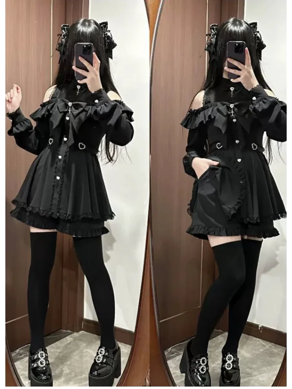 k Academia Y2K Sweet Heart Encounter مجموعة كاملة لربيع الخريف ort Sve Long Sve Round Ne Button up Faion Set لـ...