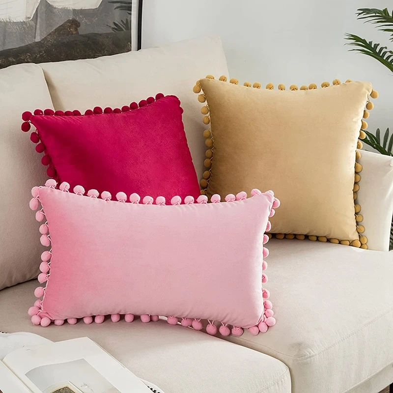Samt Kissen bezug mit niedlichen Pompon 30x50cm 45x45cm 50x50cm europäischen Luxus Kissen bezug für Weihnachten Geschenk Kissen bezug – Detail 8