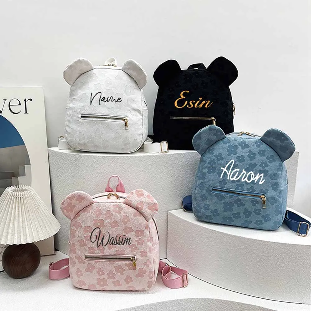 

Personalized Embroidered Children's Backpack Pink Bear Bag Children's Customized Name Boys and Girls Women's Backpack