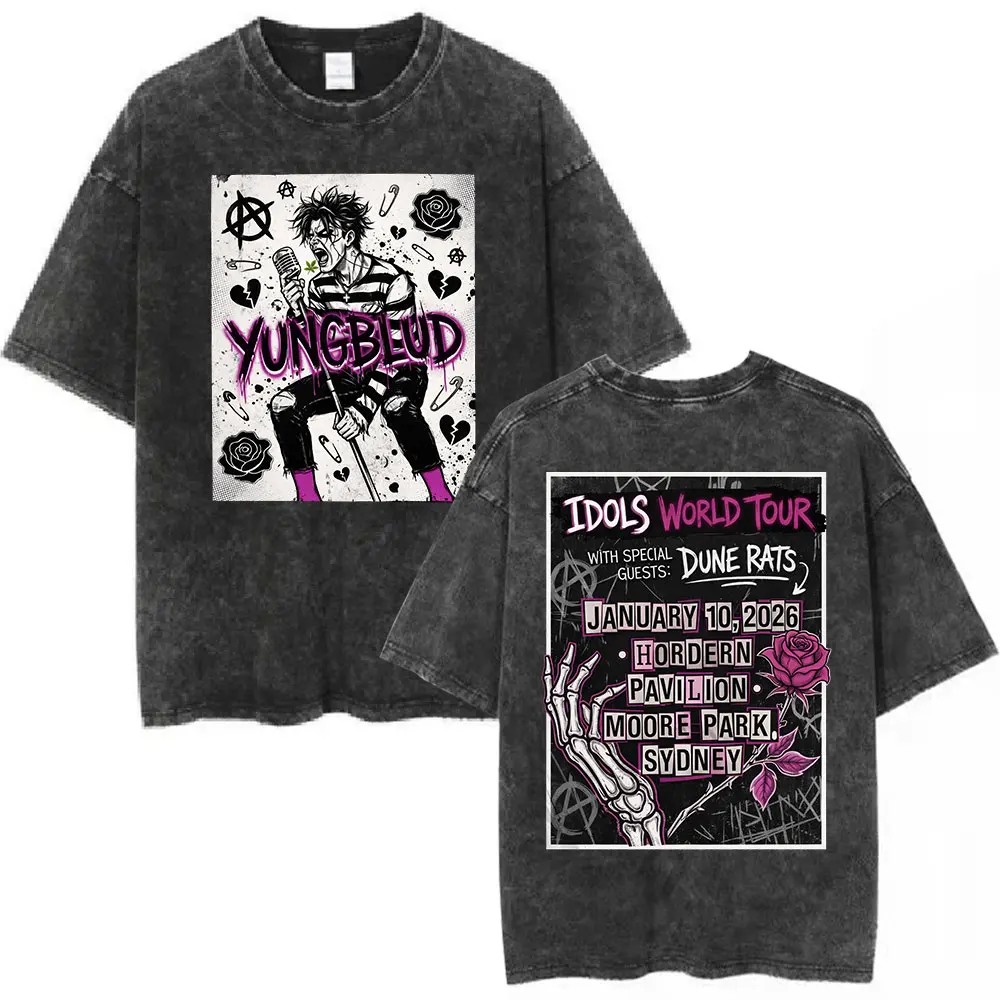

Washed Vintage Singer Yungblud IDOLS World Tour 2026 T-shirts Men's Clothing Fashion Hip Hop Short Sleeves Cotton Casual T Shirt