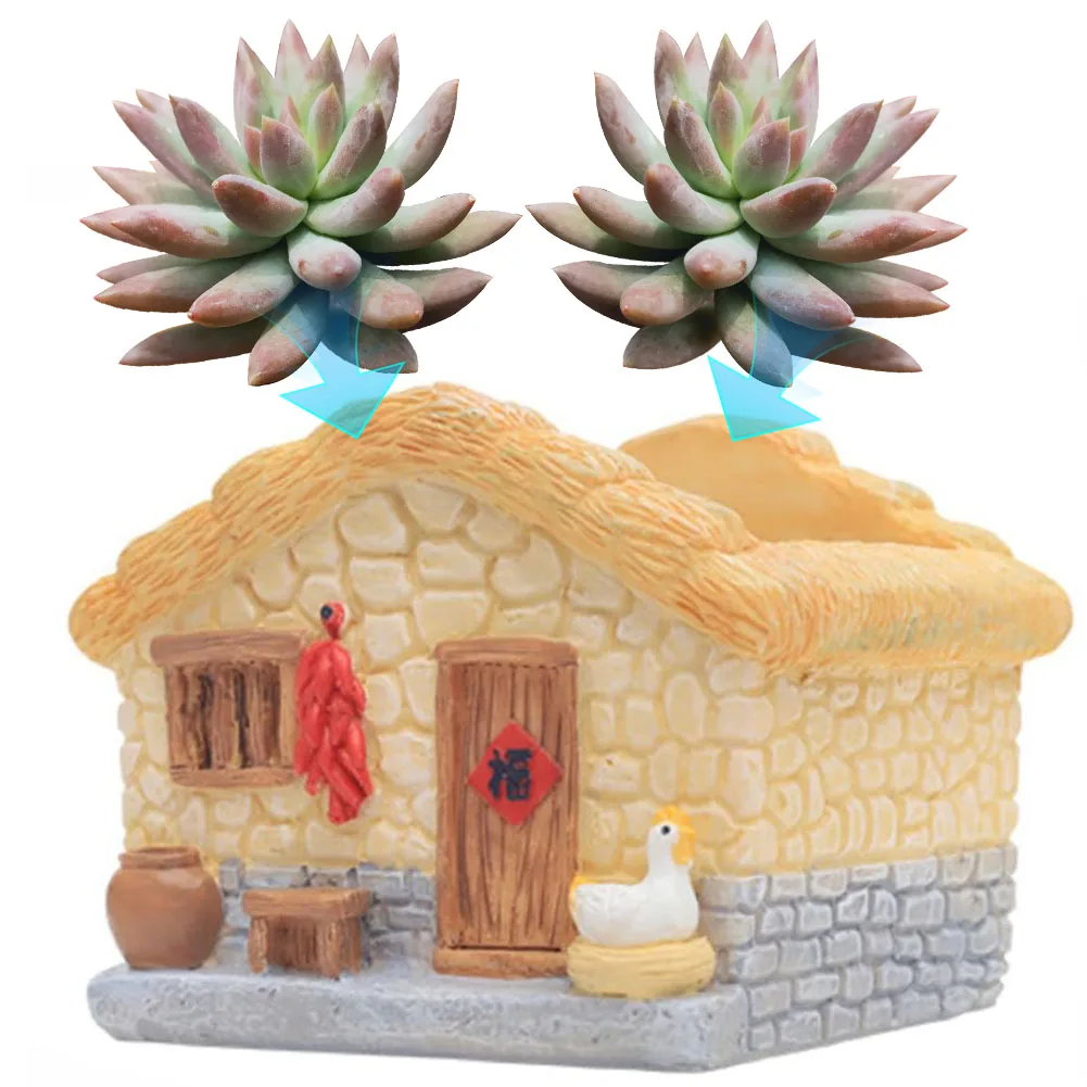 

Farmhouse Succulent Pot House Shape Bonsai Pot Decorative Bonsai Container Resin Garden Plant Pot Multi-Function for Home Office