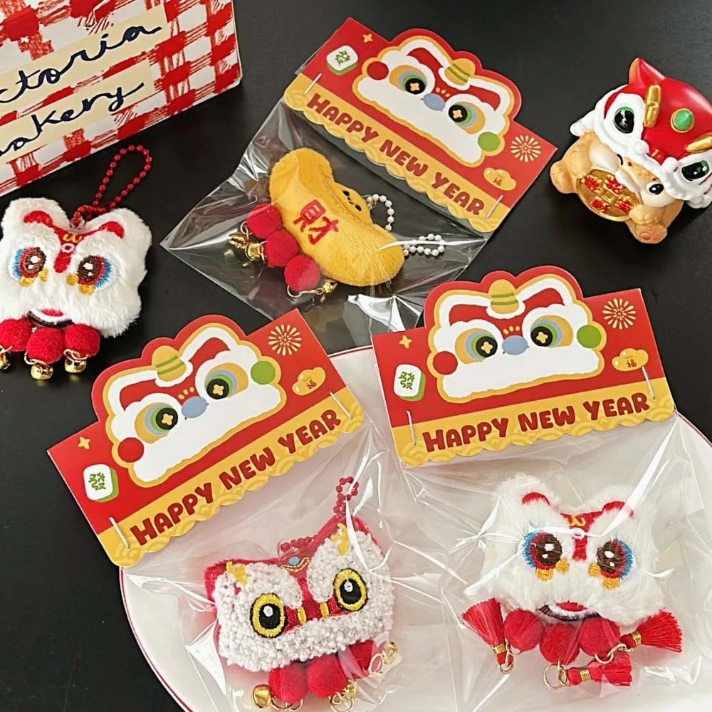 Chinese Style Chinese New Year Plush Keyring Bell Tassel Lion Awakening Lion Dance Brooch Backpack Decor Plush Decoration