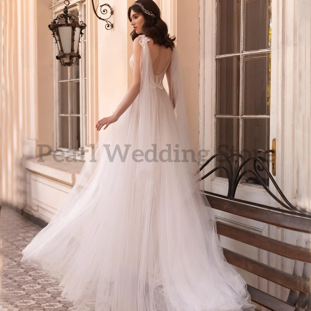 Romantic Boho Wedding Dress Tulle Appliques V Neck Halter Spaghetti Strap Bohemia Goddess High Quality Bridal Marring Gowns