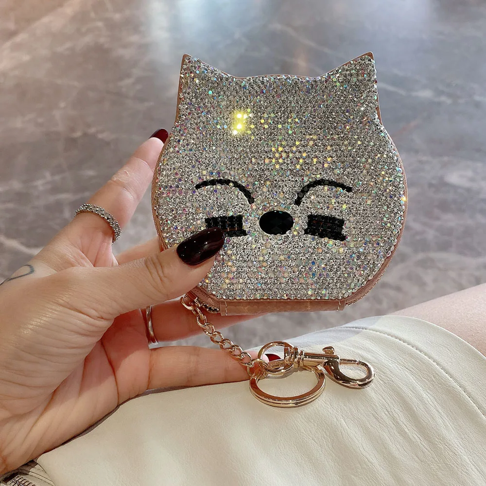 

Hand-Inlaid Bling Bling Mini Leather Wallet for Women, Mobile Card Holders, Handbag, Money Pockets, Bling Bling, Shoulder