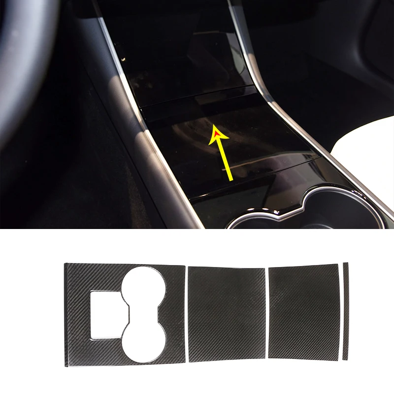 For Tesla Model 3 Central Control Gear Panel Real Carbon Fiber 4-Piece Set Of Light And Thin Car Accessories Paste Installation