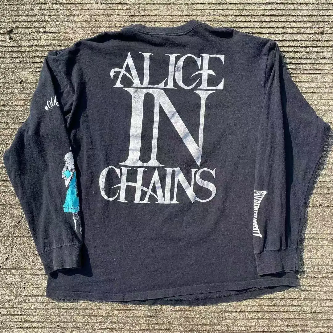 

Y2K Streetwear Letter Print Graphic T-Shirt Men's Spring Autumn Fashion Gothic Loose Oversized Round Neck Long Sleeve Women's