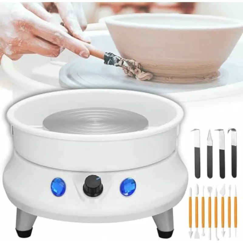 

Electric Pottery Wheel Machine 13cm Pottery Wheel Forming Machine with Detachable Washable Clay Knife Set for Beginners DIY Clay