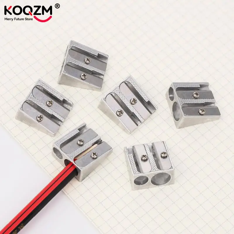 1pc/5pcs Silver Sharpener Metal Bevelled Double Hole Art Drawing Pencil Sharpener School Office Sharpener Stationery Supplies