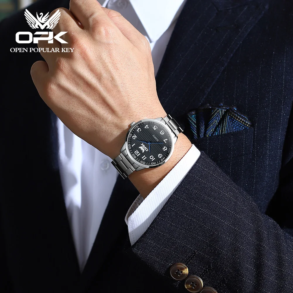 OPK 6008 Quartz Watch for Men Original Waterproof Stainless Steel Classic Digital Wristwatch Luxury Business Casual Mens Watches