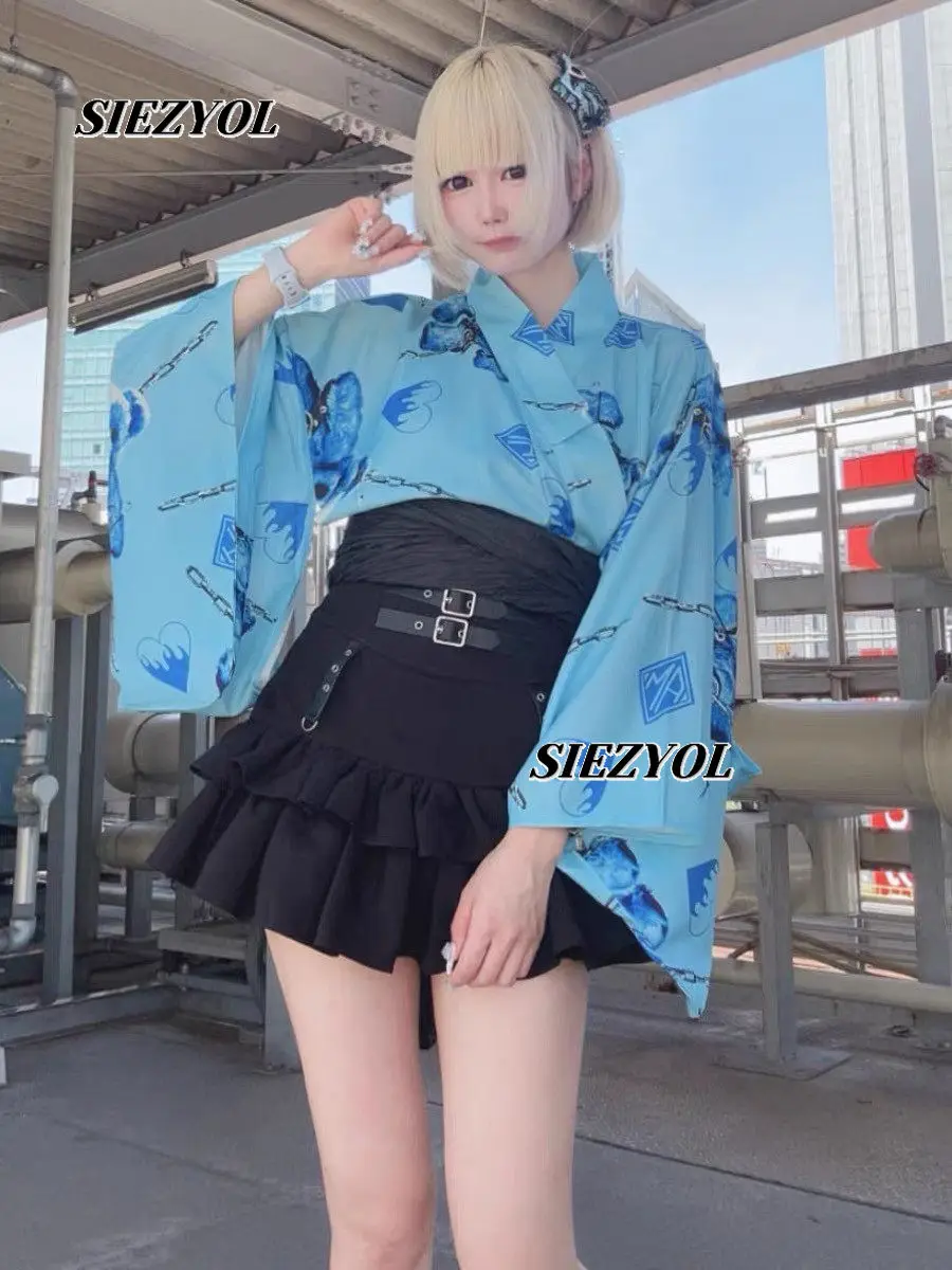 Oversized Lolita High-waisted Leather Buckle Mini Skirt Elastic Waist Subculture Style Black Versatile A- Line Tiered Skirts
