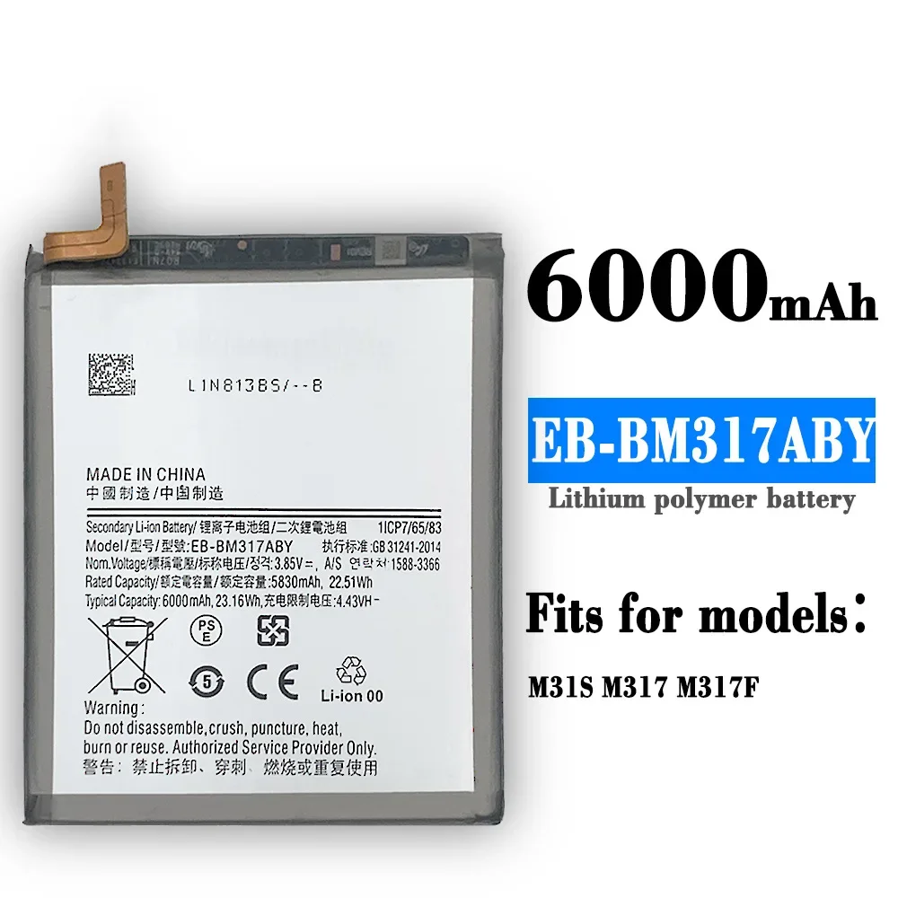 

Rechargeable EB-BM317ABY 6000mAh Replacement Battery For SAMSUNG Galaxy M31S M317 M317F Phone New Batteries + Free Tools