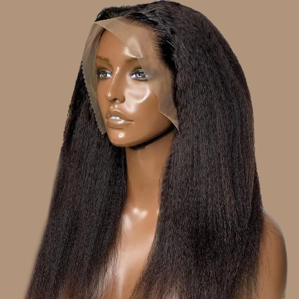 Kinky Straight 13x4 Transparent Lace Front Human Hair Wigs For Woman Pre Plucked Yaki Straight 360 Full HD Lace Frontal Wigs