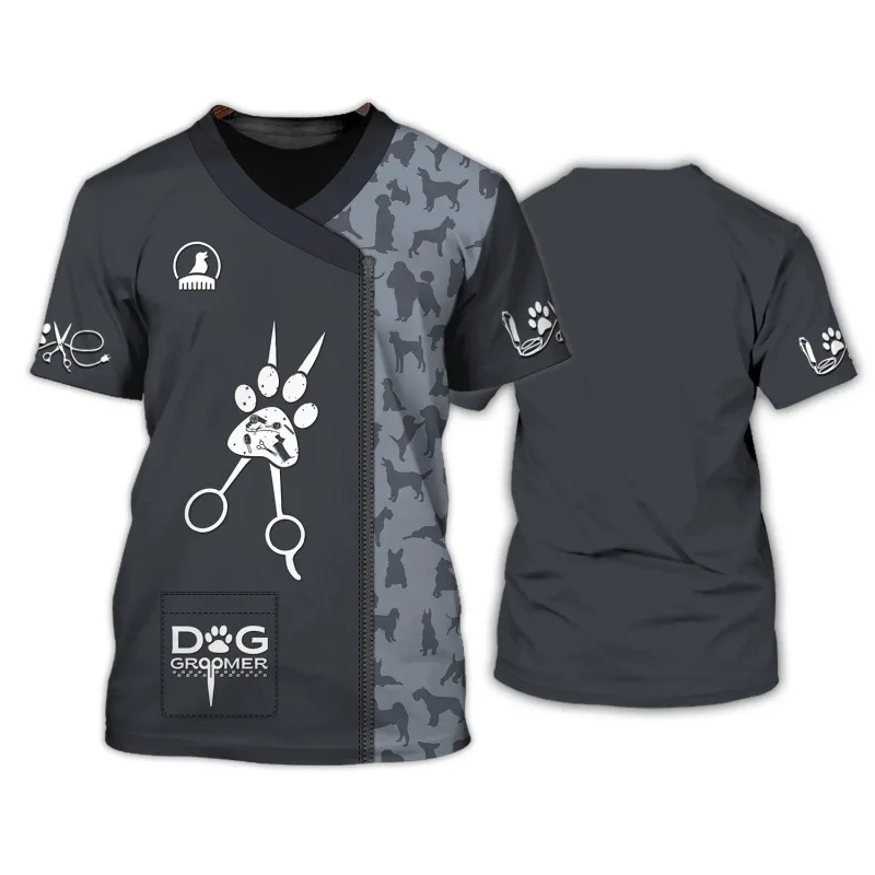 Camiseta de manga corta con estampado Digital 3D para hombre, Camiseta deportiva con estampado de peluquero de mascotas, para deportes al aire