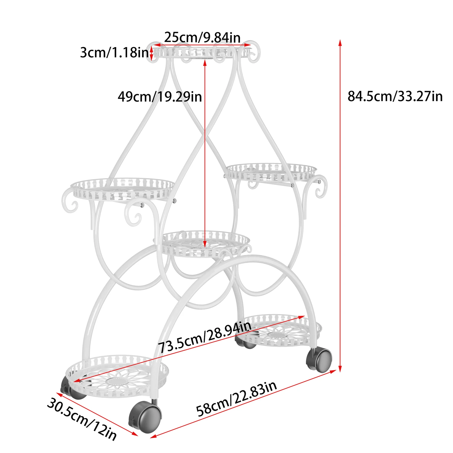 6 بوعاء نبات معدني حامل حديقة عربة مع عجلة لغرفة المعيشة شرفة حديقة اناء للزهور حامل النبات رف شاشة