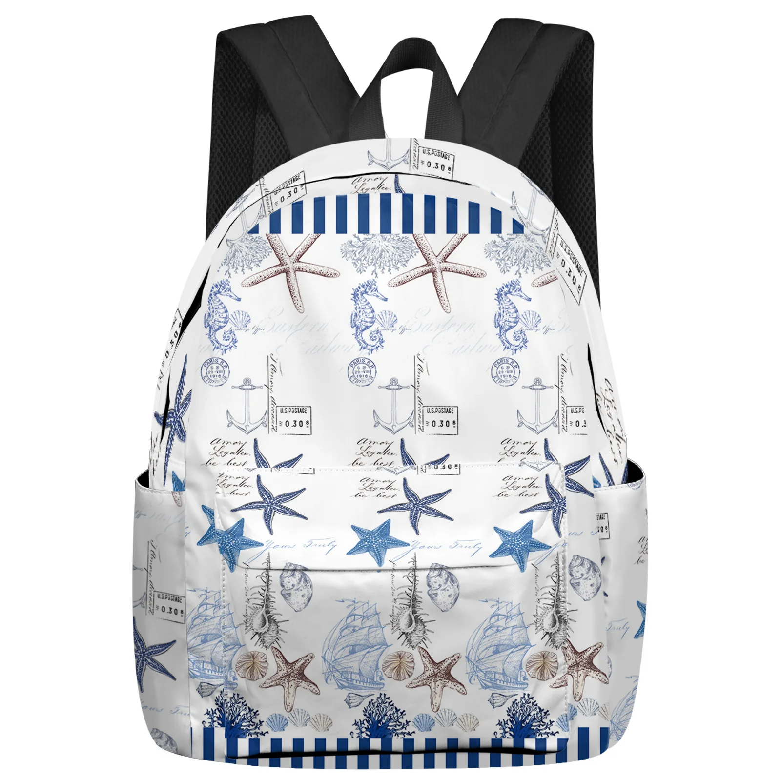 

Blue Ocean Starfish Anchor Shell Coral Boat Backpacks Custom Student School Bags Laptop Backpack Men Women Female Travel Mochila