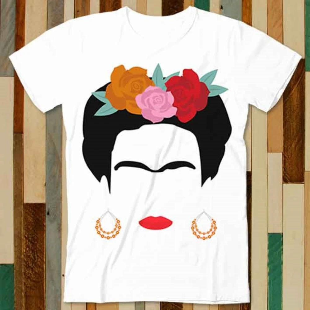 Frida Kahlo Flower Gold Earrings T-shirt, Unisex Retro Design T-shirt  Restaurant/Couple Loose-fitting Fashion Streetwear Shirt