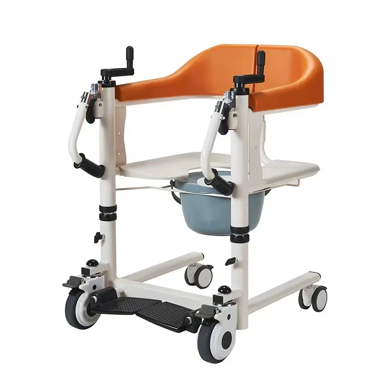 Multi functional hand cranked transfer machine for disabled care, multifunctional toilet, lifting shower chair, double rocking