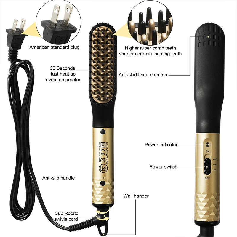 Multifunktionale Schnell Haar Bart Haarglätter männer Haar Glättung Flache Eisen Beheizte Haar Kamm Elektrische Männer Haar Bart Styler – Detail 13