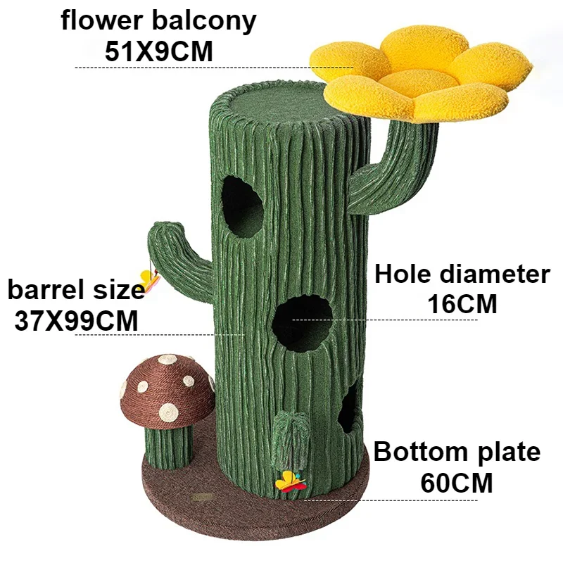 Green Plants Large Cat Trees Tower Cactus Scratching Post Multi-level Hiding House Climbing Set Games Cat Toys Training Supplies