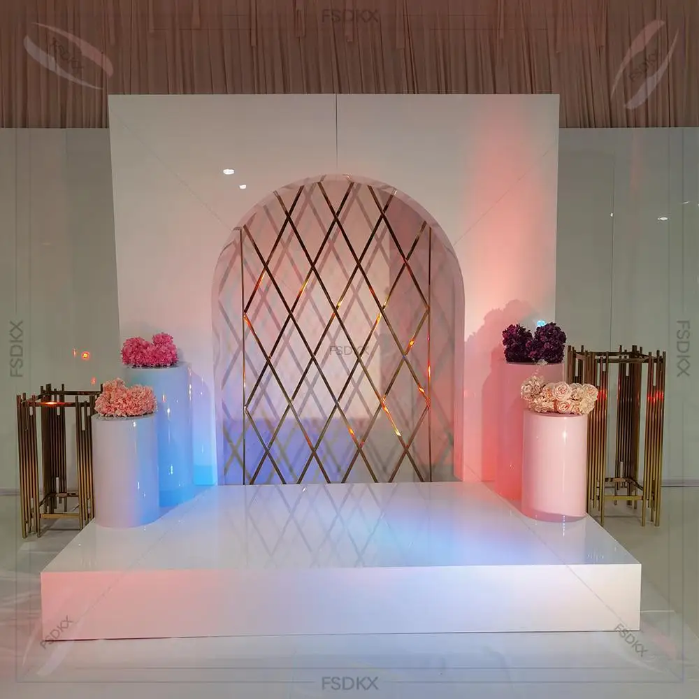 

Customize White Party Decoration Acrylic PVC Wedding Arch Backdrop Stand Wedding Shiny Gold Arch for Backdrop Decor