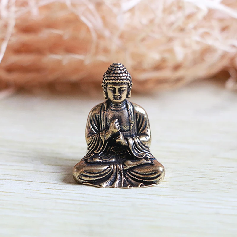 Brass Sakyamuni Buddha Figurines Miniatures Desktop Ornament Antique Copper Dharma Master Statue Decorations  Tea Pet Ornament