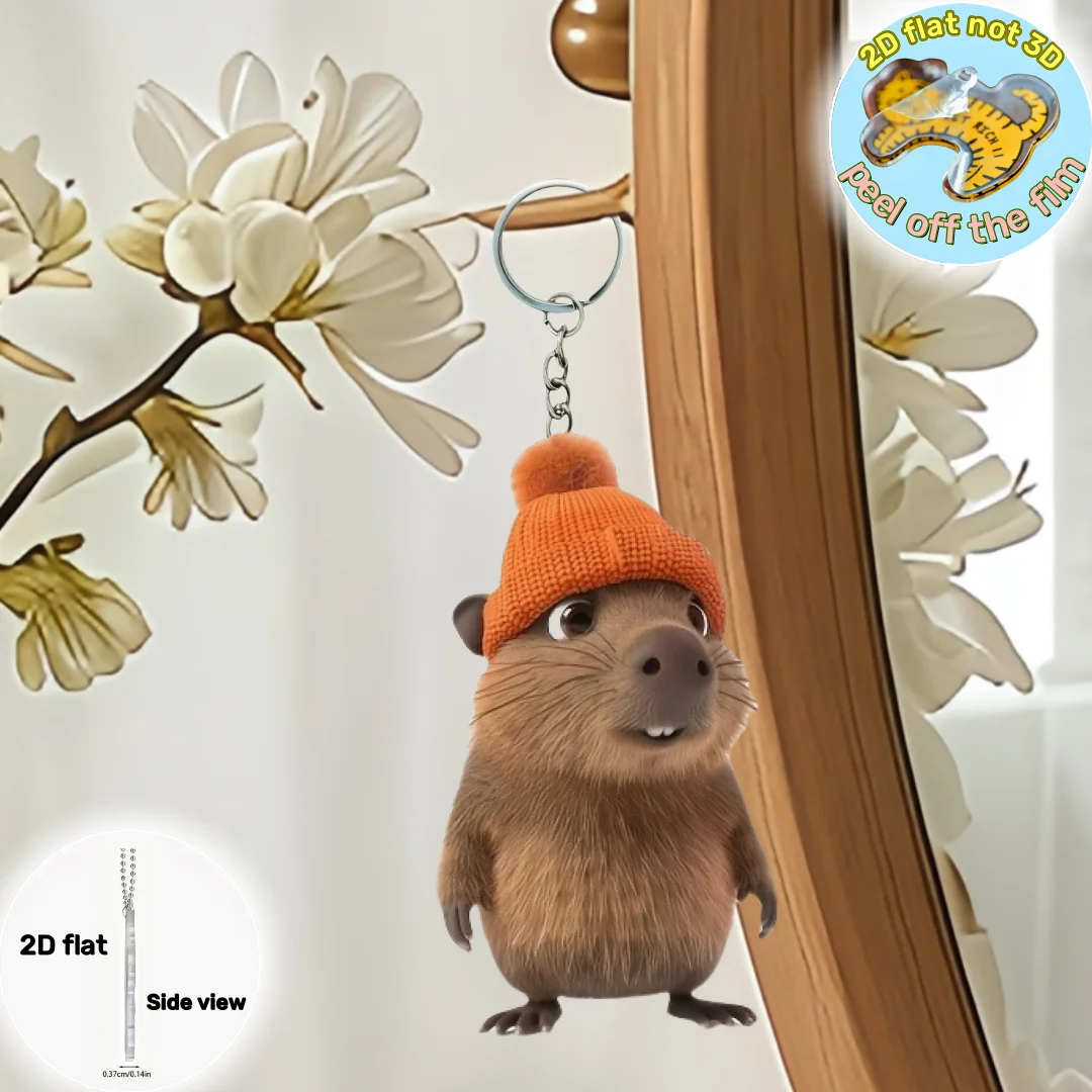 2D لطيف سمور المفاتيح الكرتون الحيوان في قبعة قلادة الاكريليك حلية سحر شنقا الديكور لحقائب السيارات حفلة احتفالية