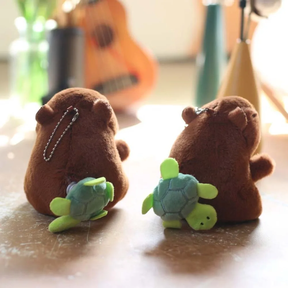 Animal Turtle Bee Capybara Key Ring Cross Dressing PP Cotton Plush Bee Turtle Pendant Soft Brown Cartoon Animal Keychain