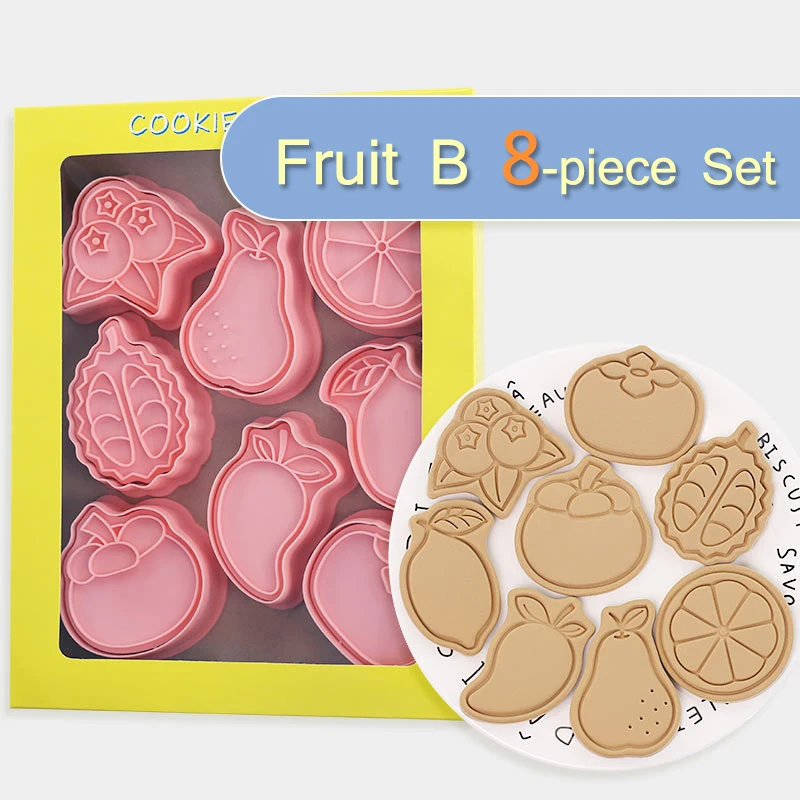 8 Pieces Fruit Frosting Sugar Cookie Mold Lemon Durian Mangosteen Cookie Cutter Hand Pressed Biscuit Stamp Mold Baking Mold