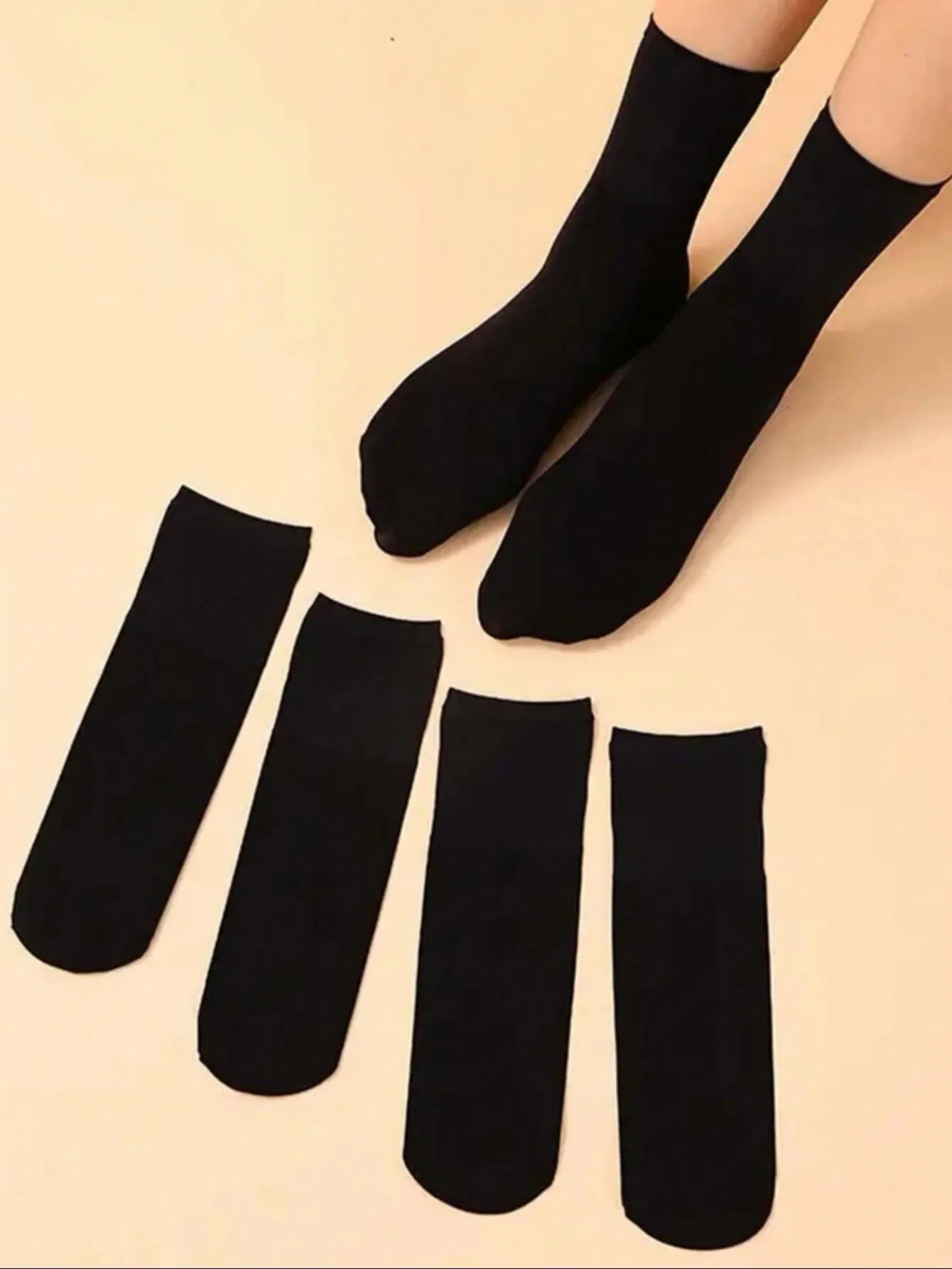 

5 Pairs Women's Black Cotton Crew Socks for Daily Wear, Soft Comfort Fit