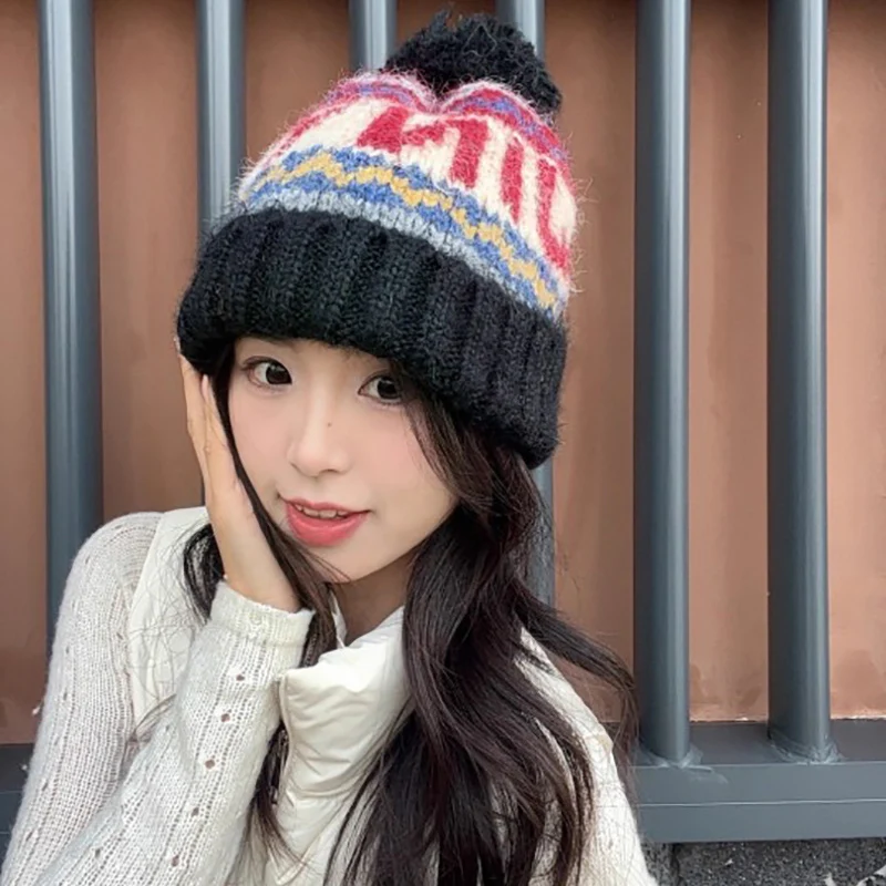 New Women Fair Isle Pattern Knit Beanie Plush Lined Hat Men Flattering Oversized Slouchy Cap Girls Warm Winter Gifts