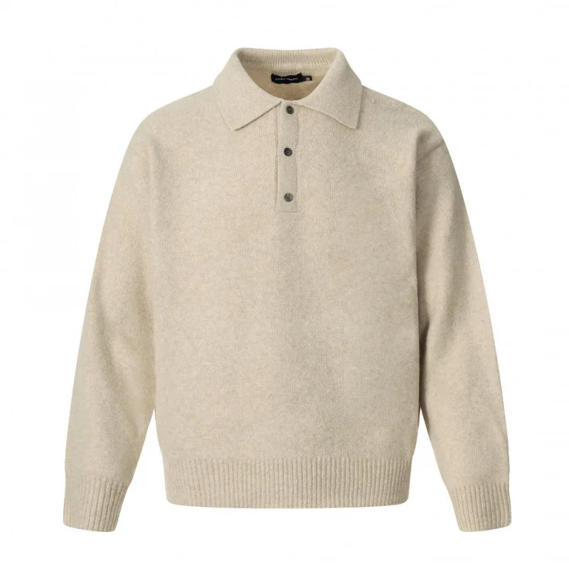Men's Gray Polo Collar Sweater, 2025 Autumn New Soft Knitted Button-Down Casual Office Wear Top