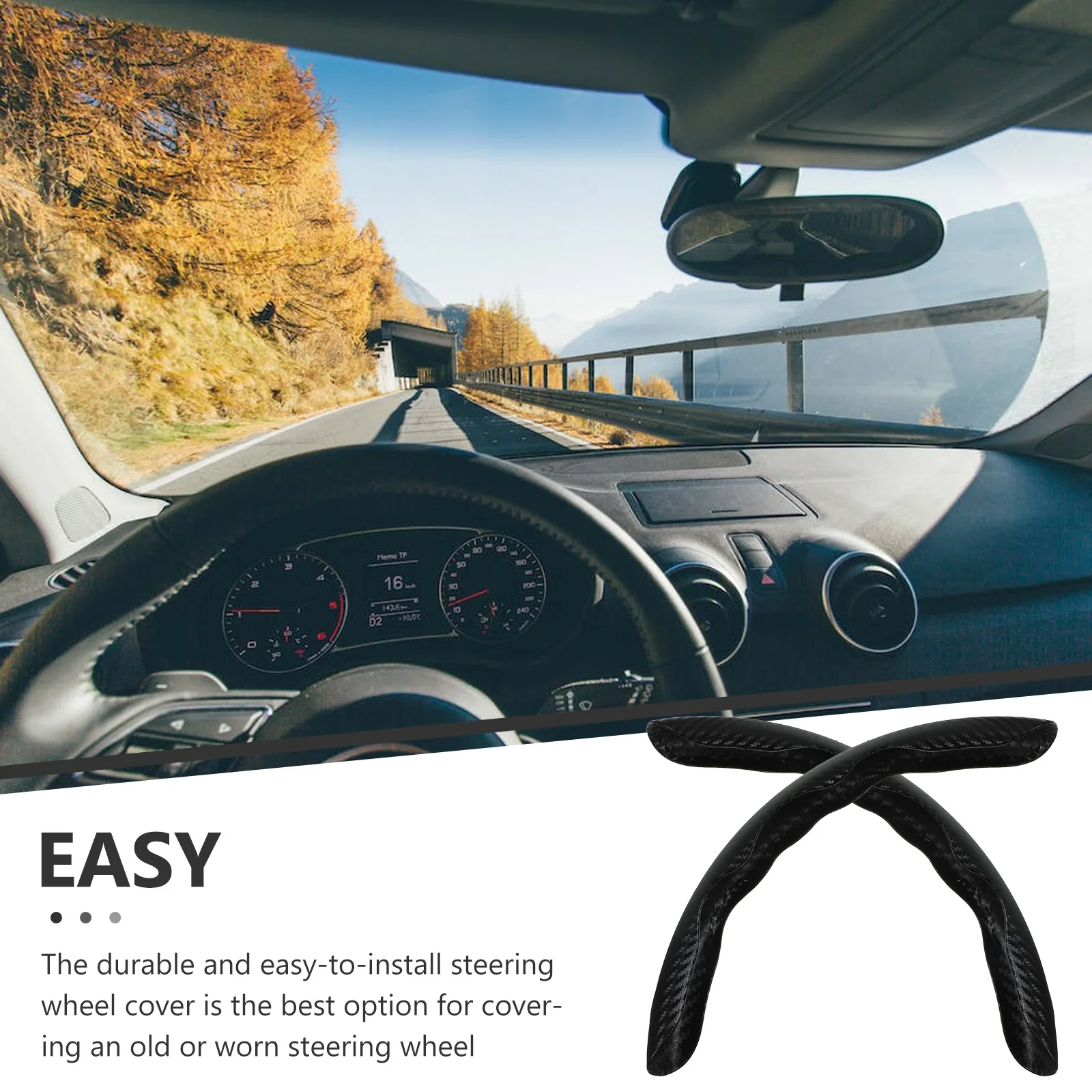 

Steering Cover 38cm Black Carbon Fiber Thin Anti Slip Universal Car Wheel Decorative Sleeve Protector Steering Wheel Protective