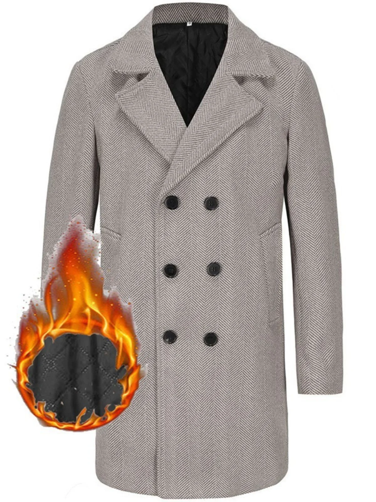 

Midlength Plaid Wool Suit Coat Men's Busin Casual Winter Faion Straight Hemline Double Breasted Woolen Coat