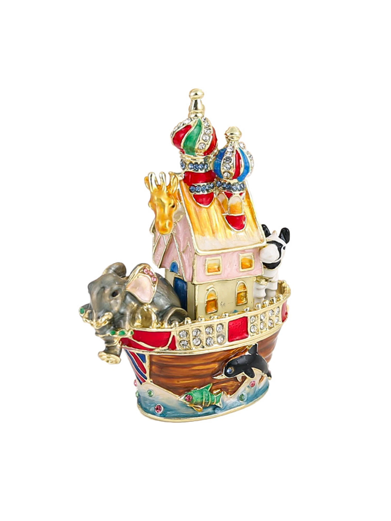 Hand Painted Noah's Ark Trinket Box Home Decor Hinged Jewelry Organizer Storage Unique Collectible Keepsake Figurine Handmade