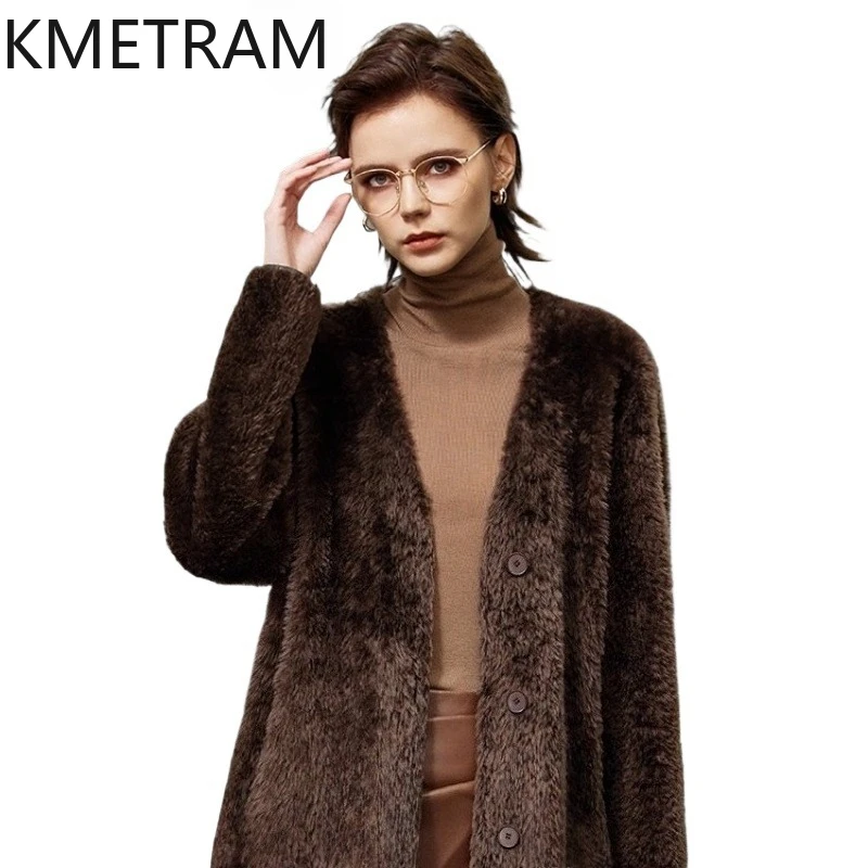 

KMETRAM Natural Lacon Sheepskin with Wool Atttached Clothes for Woman 2025 Winter Warmth Real Fur Coat Mid Length Jacket пальто