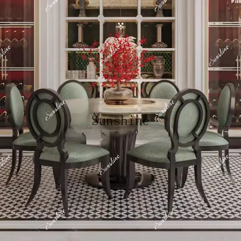 

French solid wood retro supercrystalline stone dining table/black living room multi-person simple and modern FT