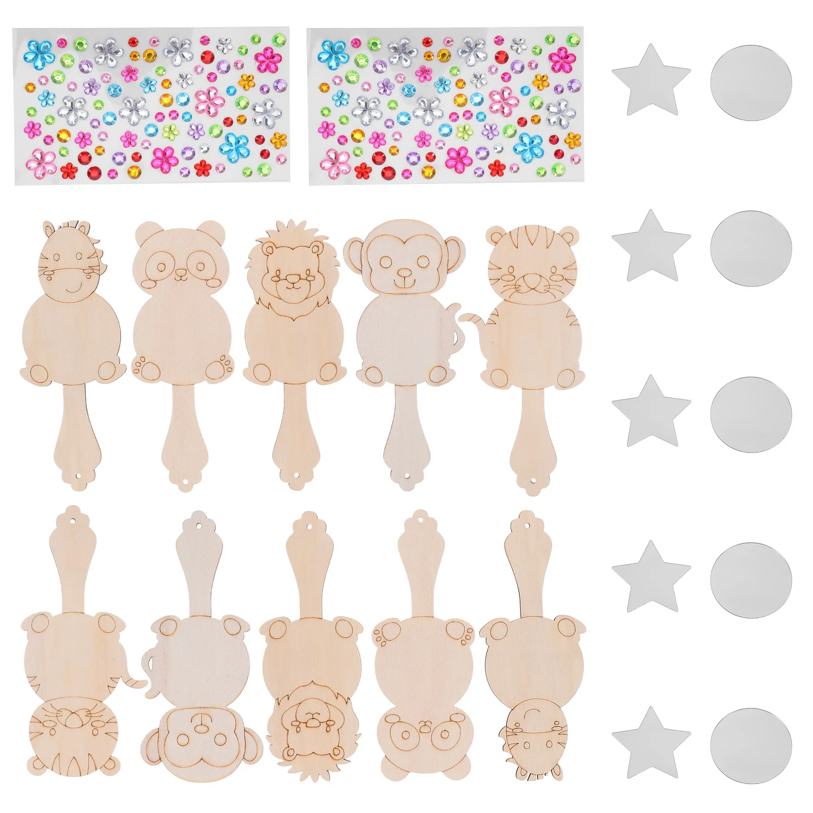 

10 set Wooden Animal Mirror Craft Diy Paintable Handheld Mirror Kit Safe Acrylic Non-Glass Blanks For Kids Easter Classroom