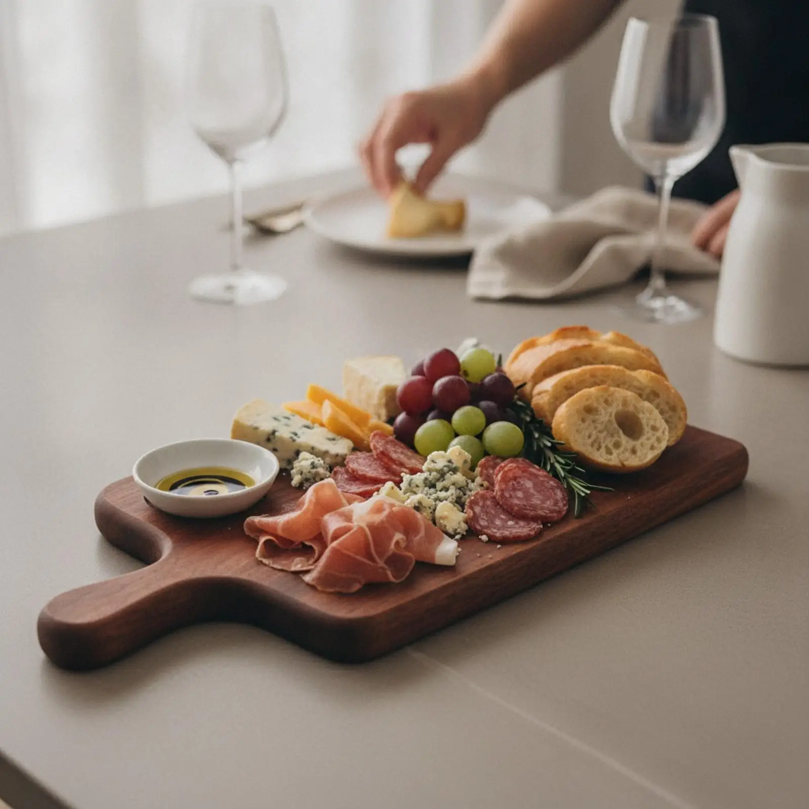 Natural Ebony Kitchen Cutting Board with Handle and Dip Groove for Home Chef Food Prep Serving Table