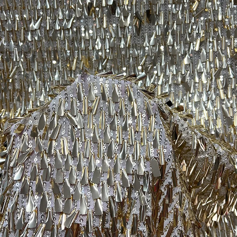7 Colors 3D Bend Sequin Fabric For Evening Dress Lace Material Glitter Tissus Dry Variou Styles Straight Tube Embroidered Fabric