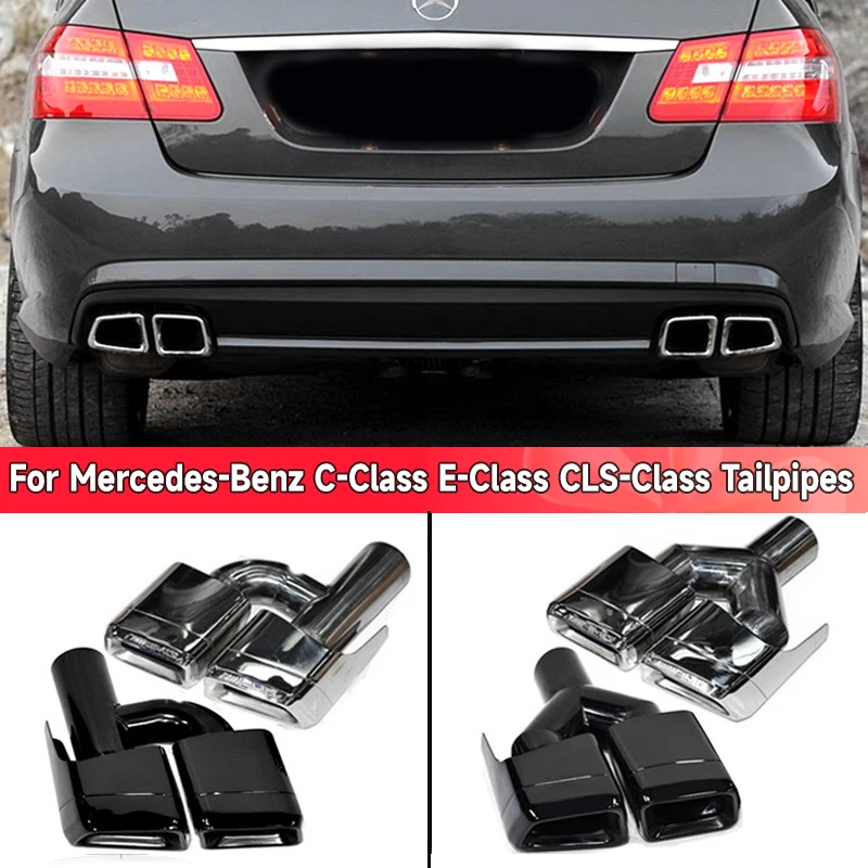 For Mercedes-Benz C-Class E-Class CLS-Class Exhaust Tuning E63 C63 CLS63 4 Outlet Square Tailpipe Stainless Steel Muffler