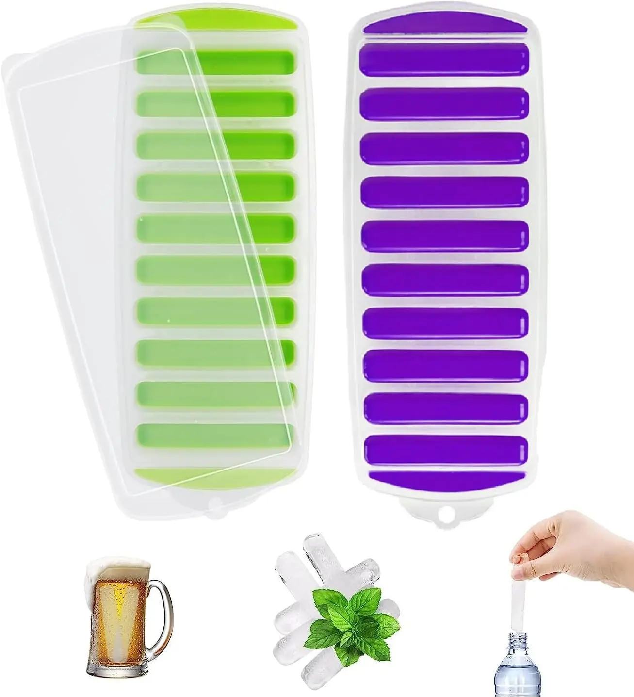 

Pcs Long Ice Stick Tray Silicone with Lid,Water Bottle Ice Cube Tray with Easy Push and Pop Out Material, Ideal for Sports and W