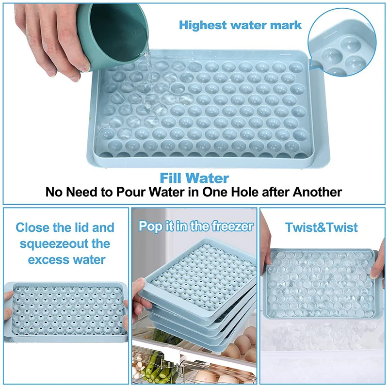 Mini Ice Cube Tray 104 Holes Round Ice Ball Molds Tiny Crushed Ice Tray for Chilling Drinks Coffee Juice Tools Silicona BPA Free